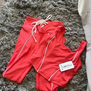 Year of Ours “The Field” Matching Set Coral Lace-Up Leggings & Corset Top